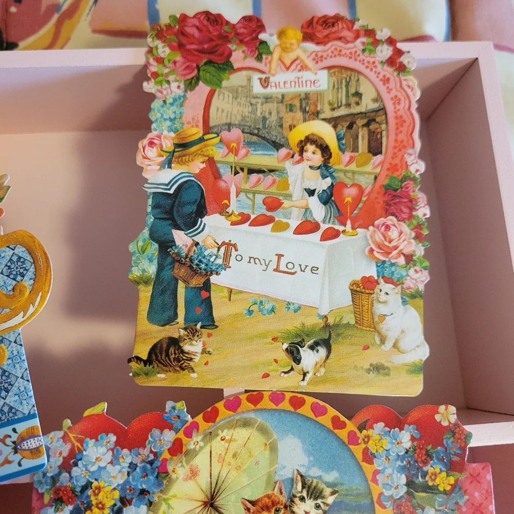 Punch Studio Victorian Look Valentine Cards 4 New Cats Hearts Scrapbook Journal